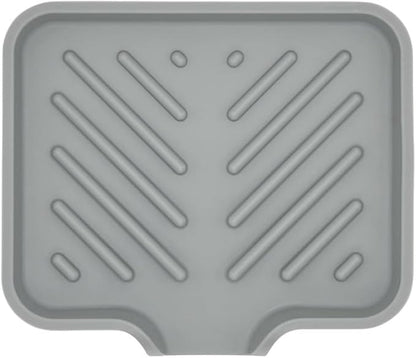 Happitasa Silicone Soap Dish Tray and Sponge Holder with Drain Chute and Feet | 3-Way Sloped Design | Bathroom and Kitchen Sink Organizer Caddy (Grey, 5"x4")