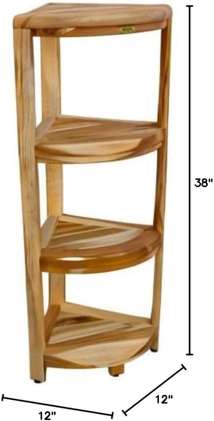 EcoDecors Corner Snazzy Corner Four Tier Natural Color Shelf Waterproof Teak Wood Shower Bench Stool Seat Chair For Inside Shower Provides Safety, Storage, and Organization For Bathroom Accessories