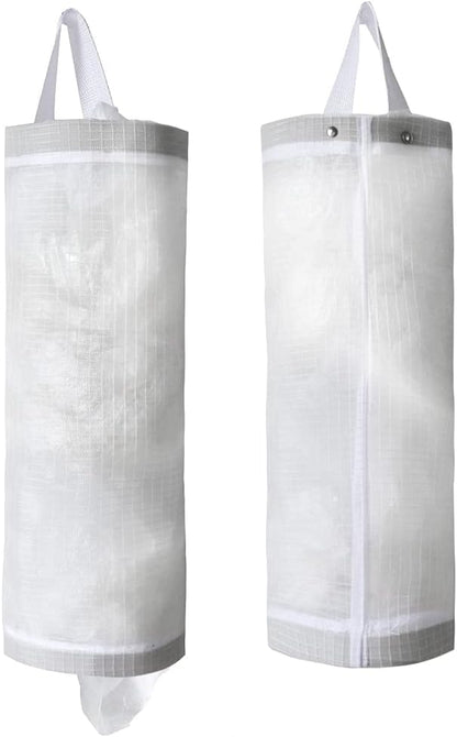 TOGETRUE Plastic Bag Holder, Mesh Grocery Bag Holder Hanging Storage Bag Dispenser (White 2 Packs)