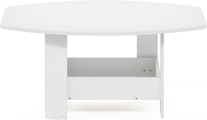 Furinno Simple Coffee Table with Lower Shelf, 2-Tier Modern Coffee Table, Roundecorner Side Table, for Living Room, Bedroom, Home Office, Plain White