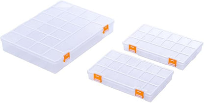BangQiao 3 Pack Mixed Size Clear Plastic Storage Box Organizer Case with Fixed Compartment for Small Parts, Jewelry, Diamond, Craft Supplies, Sewing Kit, DIY Accessories
