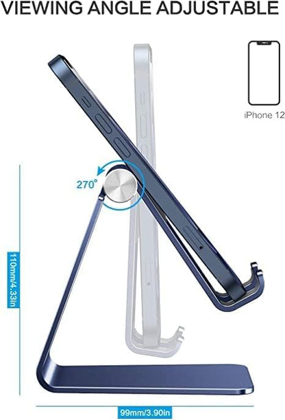 OMOTON Adjustable Cell Phone Stand, C2 Aluminum Desktop Phone Holder Dock Compatible with iPhone 15 14 13 Xs XR 8 Plus 7 6, Samsung Galaxy, Google Pixel, Android Phones, Navy Blue