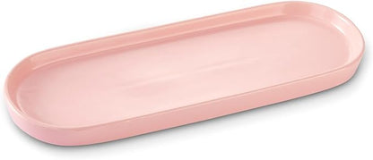 Ceramic Sink Tray, Bathroom Counter Tray, Bathtub Tray, Cosmetics Dish, Candle Tray, Perfume Shampoo Liquid Soap Tray Simple Style Design Suit for Bathroom and Kitchen (Pink)