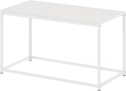 Furinno CAMNUS Coffee Table, Metal Frame Modern Center Table, Rectangular Side Table, Toolless Assembly, for Living Room, Bedroom, Home Office, Solid White