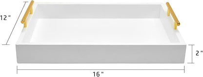 16"x12" Serving Trays with Handles, White Decorative Serving Tray, Ottoman Trays, Living Room, Bathroom, and Outdoors Decorative Trays (White)