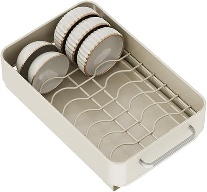 Under Basin Slide-Out Dish Drying Rack (Matte White Deep Shelf): Heavy-Duty Carbon Steel with Drip Tray – Kitchen Cabinet Storage for Pots/Pans/Plates