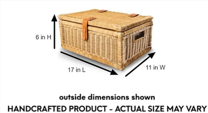 The Basket Lady Covered Wicker Storage Basket, Small, 17 in L x 11 in W x 6 in H, Sandstone