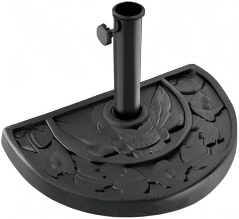 Half Round Umbrella Base - 20lb Weighted Semicircle Freestanding Resin and Concrete Umbrella Stand for Outdoor Use by Pure Garden (Black)