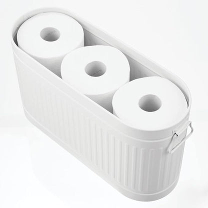 mDesign Large Steel Free Standing Toilet Paper Organizer, 6-Roll Tissue Storage Holder Container Bin for Bathroom Floor, Fits Under Sink, Vanity, Shelf, In Cabinet, or Corner, Oscar Collection - White