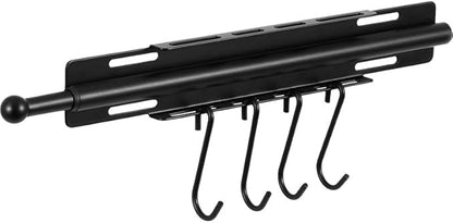 12 Inch Valet Rod for Closet Pull Out, Heavy Duty Carbon Steel Retractable Closet Rod with 4 Hooks, Slide Out Butler Hanger for Laundry Room, Bedroom, Black