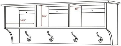Prepac 48" Contemporary Wall Mounted Coat Rack, Coat Hooks Wall Mount with 3 Shelves, Ideal for Hallway or Entryway Hanging Solution, 11.5"D x 48"W x 14.25"H, White