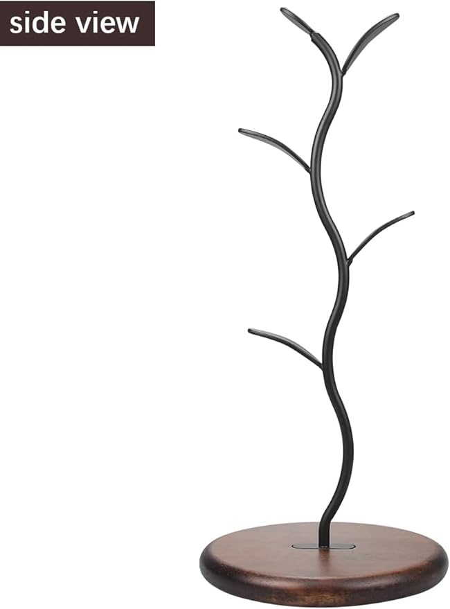 Mi hogar Leaf-Shaped Mug Tree Stand for Kitchen Counter, Modern Tabletop Organizer Holds 4 Mugs with Stable Round Base, Decorative Storage Rack for Coffee & Tea Cups