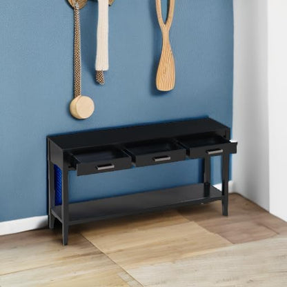 Merax Entryway Console Table with Storage, 3 Drawers Design/Wood Frame/Behind Couch & Sofa, Black