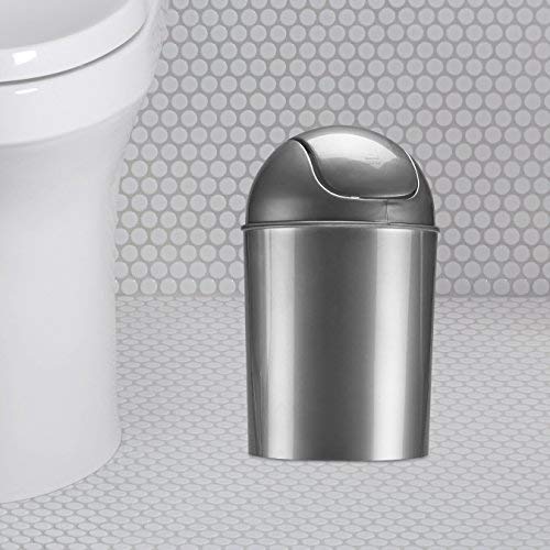 Umbra 1.25 Gallon Mini Waste Can with Removable Swing-Top Lid - Small Garbage Bin for Kitchen, Bathroom, Bedroom, Office - Compact Trash Can Fit Under Tables & Counters - Silver