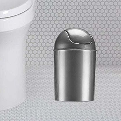 Umbra 1.25 Gallon Mini Waste Can with Removable Swing-Top Lid - Small Garbage Bin for Kitchen, Bathroom, Bedroom, Office - Compact Trash Can Fit Under Tables & Counters - Silver