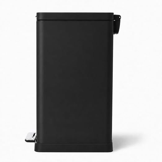 Home Zone Living 12 Gallon Slim Kitchen Trash Can with Soft Close Lid, Step Pedal, Bag Tuck Band, and Removable Liner, Stainless Steel, Black