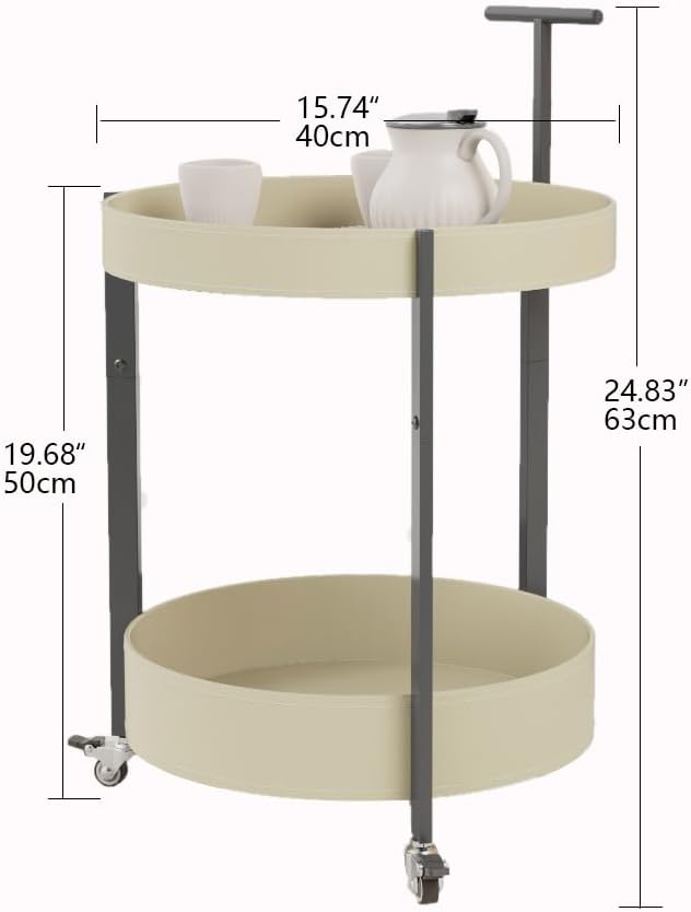 Unique Stylish 2 Tiers Saddle Leather Carbon Steel Finished Trolley Cart for Living Room Serving Cart for Kitchen Side Table for Bedroom (White)