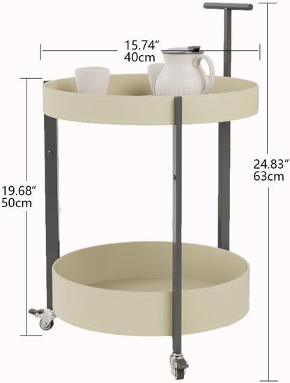 Unique Stylish 2 Tiers Saddle Leather Carbon Steel Finished Trolley Cart for Living Room Serving Cart for Kitchen Side Table for Bedroom (White)