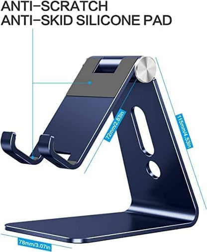 OMOTON Adjustable Cell Phone Stand, C2 Aluminum Desktop Phone Holder Dock Compatible with iPhone 15 14 13 Xs XR 8 Plus 7 6, Samsung Galaxy, Google Pixel, Android Phones, Navy Blue