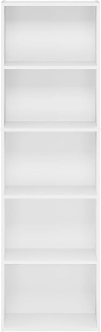 Furinno LUDER Book Shelf, 5-Cube Bookshelf, Bookcase with Open Shelf, 9.4 x 15.8 x 52, for Living Room, Bedroom, Home Office, White