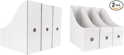 Limitliho Magazine Holde ( White, 6 Pack), Magazine File Holder for Home, Office, Desk, 10.6'' H×10.2'' L ×3.5''W Magazine Storage Box