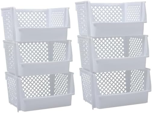 XLarge Stackable Storage Bins Open Front for Pantry Storage, 6 Pack - White | Sturdy Plastic, Easy Stacking, Open Front Access, Ventilated Sides, Vertical & Space Saving Pantry Organizers and Storage Bin