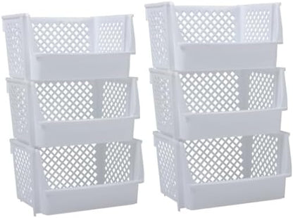 XLarge Stackable Storage Bins Open Front for Pantry Storage, 6 Pack - White | Sturdy Plastic, Easy Stacking, Open Front Access, Ventilated Sides, Vertical & Space Saving Pantry Organizers and Storage Bin