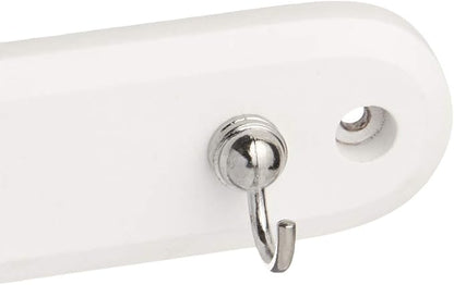 Spectrum Modern Key Holder Wall Mount Rack for Entryway Garage Mudroom Hanging Organization, Easy Install Contemporary Key Ring Holder Rack for Keychains Rings and Fobs, White Wood with Chrome Hooks