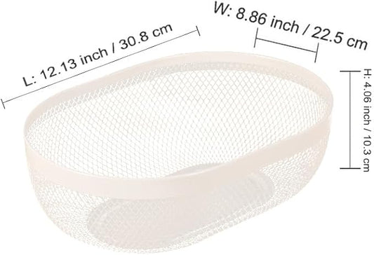 AJIODA Metal Mesh Steel Basket, Oval Metal Wire Storage Organizer Baskets Multi Functional Kitchen Baskets Countertop Fruit Baskets Garden Harvest Basket for Kitchen Picnic Decor Cabinet Home, White