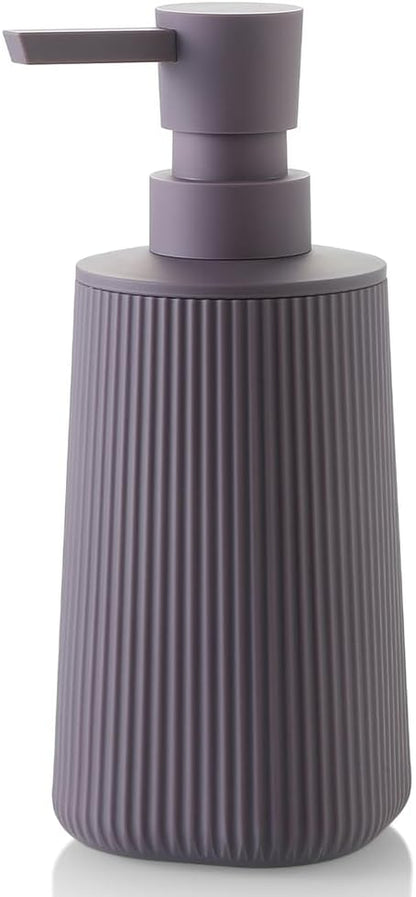 Small Soap Dispenser for Bathroom and Kitchen, Modern Farmhouse Striped Style Plastic Hand Soap Dish Soap Dispenser with Pump Matte Purple