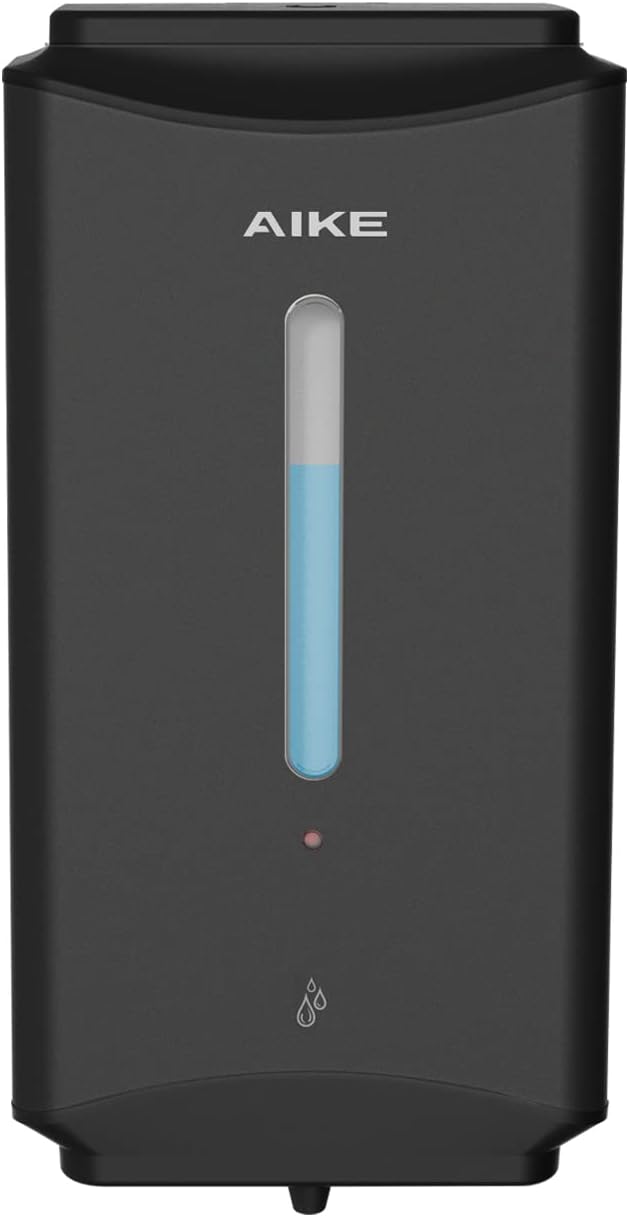 AIKE Automatic Soap Dispenser Commercial Wall Mounted Liquid Dispenser Matte Black Stainless Steel Finish 1100ml Large Capacity