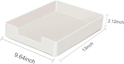 Desk Letter Tray, 2 PCS A4 Size Plastic Stackable File Document Organizer, Office Desktop File Paper Holder, Anti-Skid Stacking Support for Office Supplies (2X Off-White)