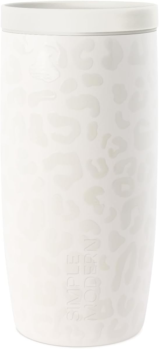 Simple Modern Travel Coffee Mug Tumbler with 360° Lid | Ceramic-Lined Insulated Stainless Steel Cold Brew Iced Coffee Cup | Gifts for Women Her Him | Voyager Signature | 16oz | Cream Leopard