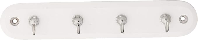 Spectrum Modern Key Holder Wall Mount Rack for Entryway Garage Mudroom Hanging Organization, Easy Install Contemporary Key Ring Holder Rack for Keychains Rings and Fobs, White Wood with Chrome Hooks