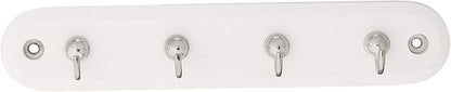 Spectrum Modern Key Holder Wall Mount Rack for Entryway Garage Mudroom Hanging Organization, Easy Install Contemporary Key Ring Holder Rack for Keychains Rings and Fobs, White Wood with Chrome Hooks
