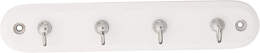 Spectrum Modern Key Holder Wall Mount Rack for Entryway Garage Mudroom Hanging Organization, Easy Install Contemporary Key Ring Holder Rack for Keychains Rings and Fobs, White Wood with Chrome Hooks