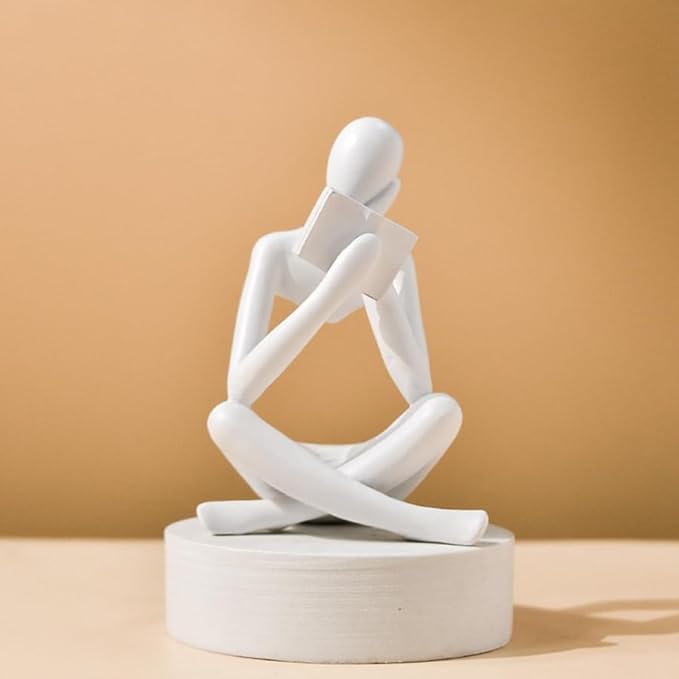 LINZHEN Style-B White, Creative Abstract Thinker Bookend for Home Aesthetic, Study, and Wine Cabinet – Stylish Shelf Decor Accent and Thoughtful Gift for Living Room, Bar, or Coffee Shop