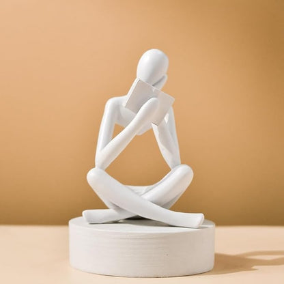 LINZHEN Style-B White, Creative Abstract Thinker Bookend for Home Aesthetic, Study, and Wine Cabinet – Stylish Shelf Decor Accent and Thoughtful Gift for Living Room, Bar, or Coffee Shop