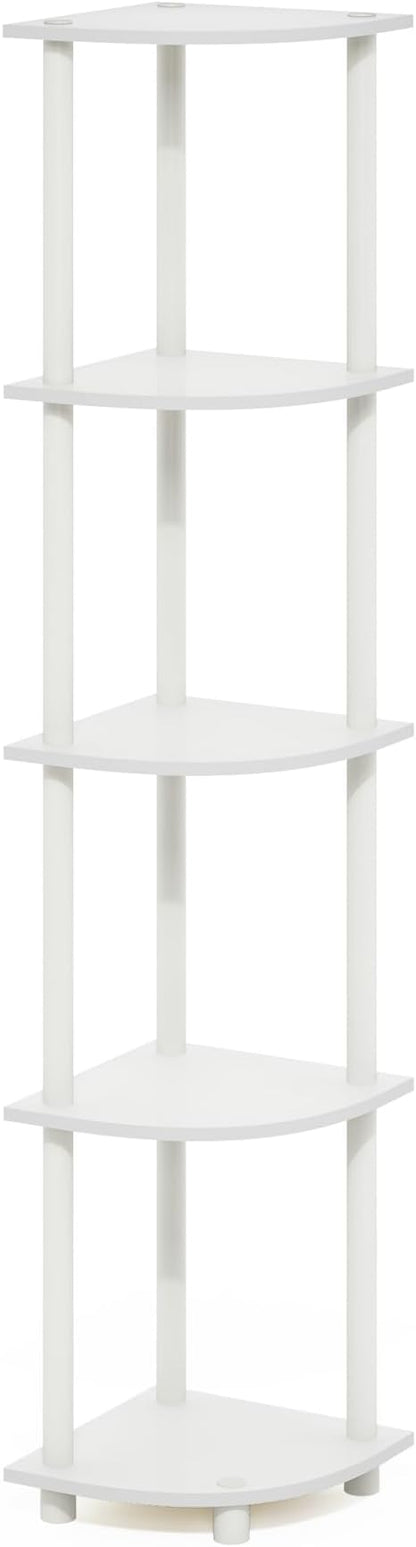 Furinno Turn-N-Tube Corner Shelf, 5-Tier Corner Bookshelf, Open Storage Shelves, for Organization and Storage, Living Room, Home Office, Garage, Bedroom, White