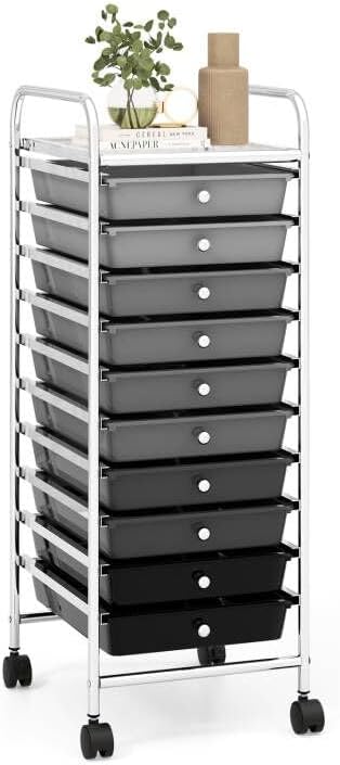 RELAX4LIFE Craft Organizers and Storage Cart - Rolling Cart with 10 Drawers, Lockable Casters for Tools, Trolley Cart with Wheels, Utility Cart for School, Home Office, Craft Cart (Gradient Black)