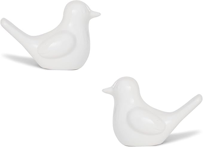 Artconal Small White Bird Statue Ceramic 2-Piece Set, 2¾ inch Cute Knick Knack for Home Office Shelf Desk Decor