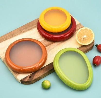 Silicone Fruit And Vegetable Containers For Fridge, Reusable For Food Storage, Fresh Stretch Pods For Food Saver (Green,Red,Yellow,Brown) - 4 Pieces