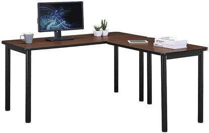 nbf signature series Stahl L-Shaped Executive Office Desk - Durable Walnut Laminate Computer Desk with Black Steel Frame - Modern Desk with 2 Grommet Holes - 60" W x 60" D Office Work Desk