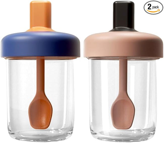 2 Pack Overnight Oats Containers with Lids and Spoons, 13.5 oz Breakfast Yogurt Cup to Go, for Milk, Cereal, Oatmeal (Blue+Pink)