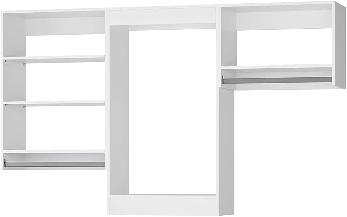 ROOMTEC Modular Closet System, 66" Closet Organizer with Hanging Rods, Wall-Mounted Wooden Tower for Walk-In Closets, Wardrobe Storage Kit, White