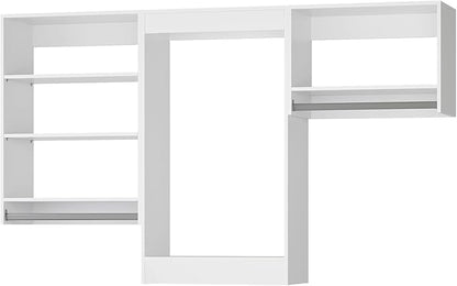 ROOMTEC Modular Closet System, 84" Closet Organizer with Hanging Rods, Wall-Mounted Wooden Tower for Walk-In Closets, Wardrobe Storage Kit, White