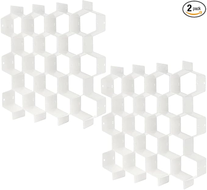 Poeland Drawer Divider Organizer 8pcs DIY Plastic Grid Honeycomb Drawer Divider White 2 Pack