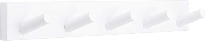 Coat Rack Wall Mount, Wooden Coat Hanger with 5 Hooks, Heavy Duty, White, 1 Pcs
