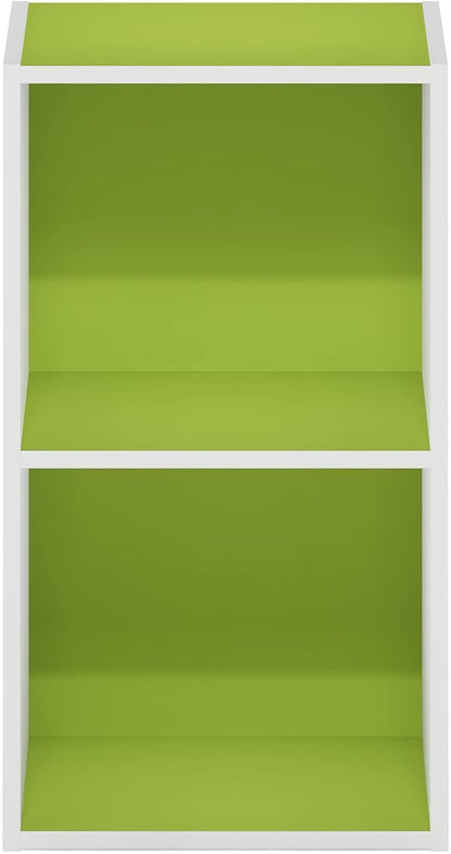 Furinno PASIR Book Shelf, 2-Tier Modern Bookshelf, Open Shelves Bookcase 9 x 12 x 21, for Living Room, Bedroom, Home Office, Green/White