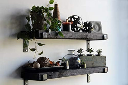 Urban Legacy Accent Shelves | Reclaimed Barn Plank | Set of 2 with Full Brackets (Coffee Bean 36x 7"x 2")